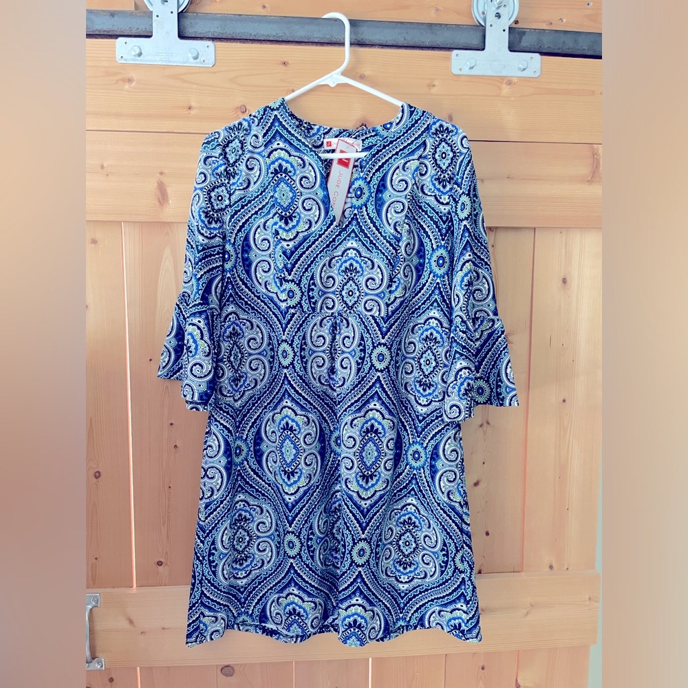 Small- NWT jude connally kerry dress paisley medallion blue